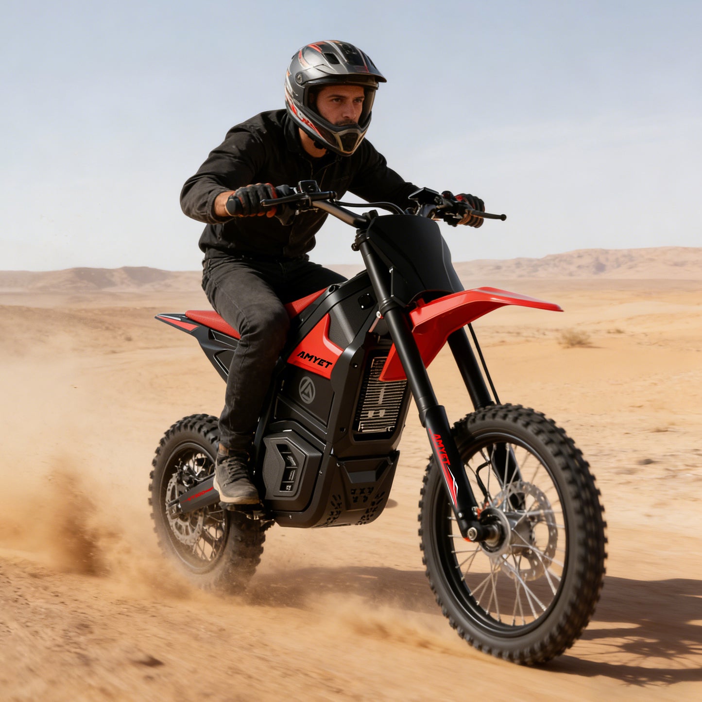 AMYET VT300 Electric Dirt Bike for Teens Adults, 3000W Peak Motor, 48V 25Ah Battery, 40 MPH, 14"/12" Fat Tire Electric Motorcycle, Black/Red