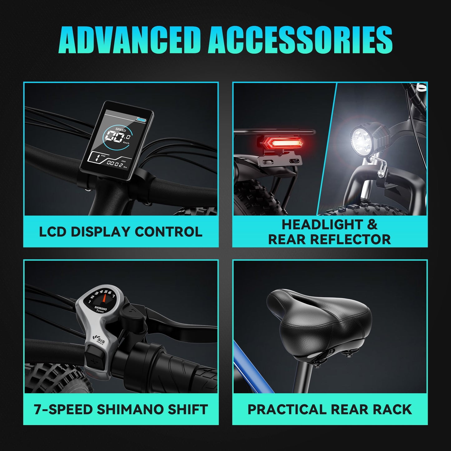 AMYET EB26 Electric Bike for Adults, 26" Fat Tire E-Mountain Bicycle, 750W Motor 48V 15Ah 7-Speed Ebike UL2849