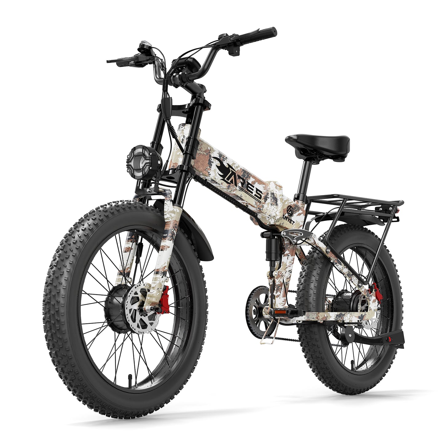 AMYET ARES Folding Electric Bike for Adults, Peak 3000W Dual Motor AWD Ebike, 52V 20AH, 24"*4" Fat Tire E-Mountain Bikes UL2849