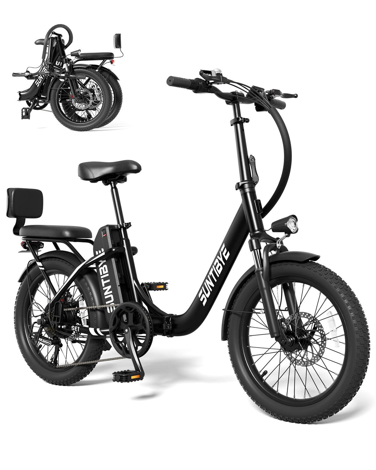 SE1 Folding Electric Bike 1000W 48V 15Ah, 20"x3.0" Commuter Ebike with Passenger Seat UL2849