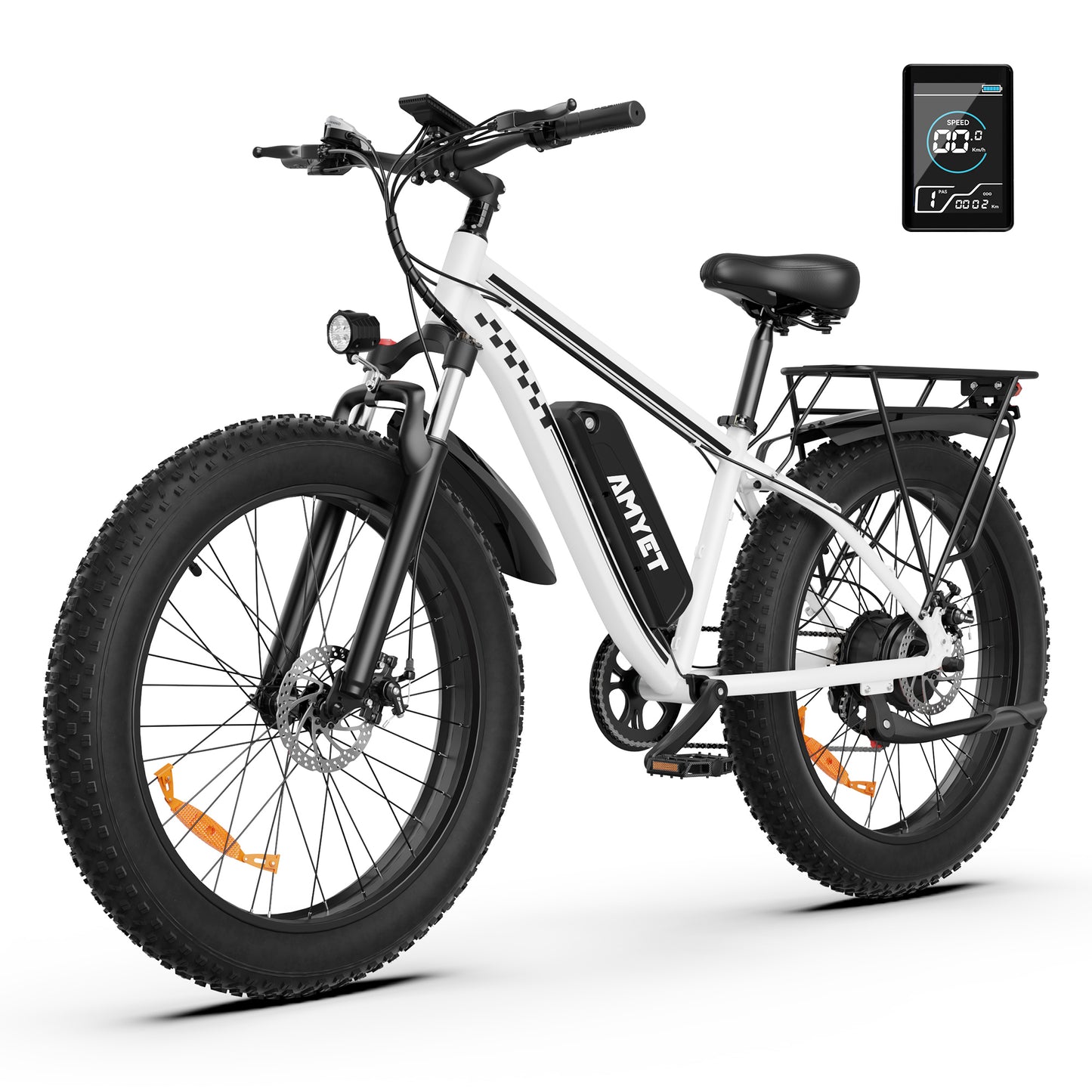 AMYET EB26 Electric Bike for Adults, 26*4.0 Fat Tire E-Mountain Bicycle,Peak 1500W Motor 48V 15Ah 7-Speed Ebike UL2849