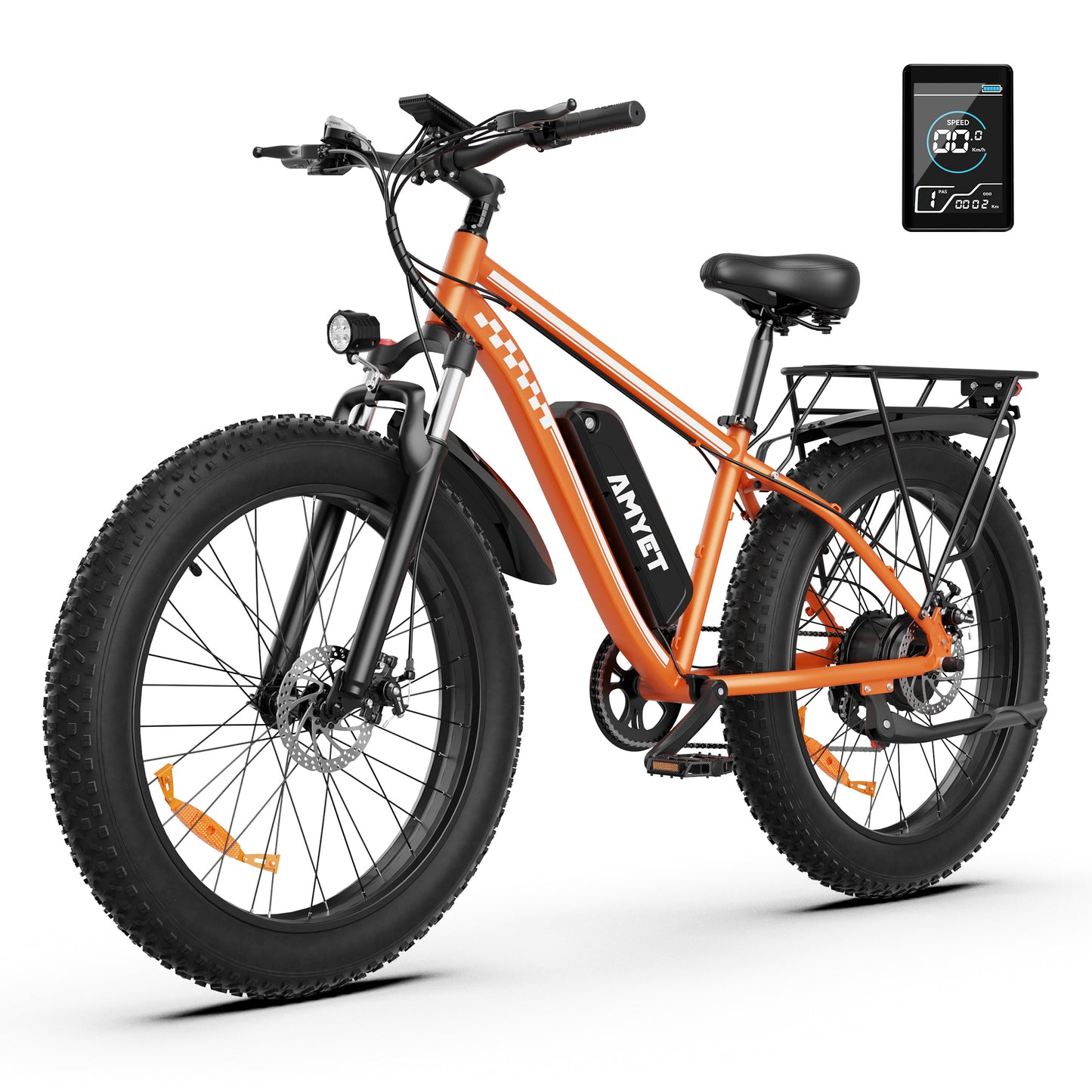 AMYET EB26 Electric Bike for Adults, 26*4.0 Fat Tire E-Mountain Bicycle,Peak 1500W Motor 48V 15Ah 7-Speed Ebike UL2849