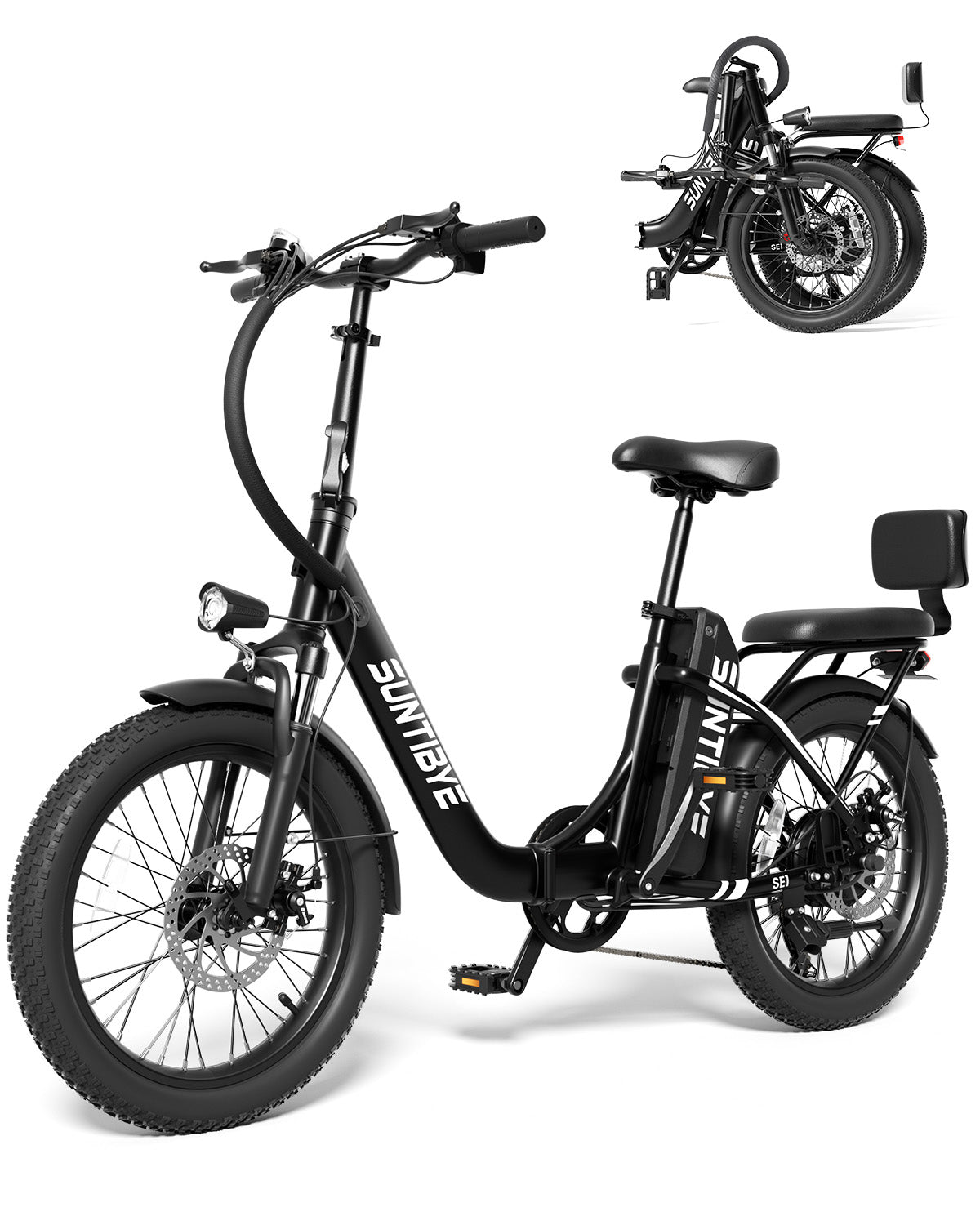 SE1 Folding Electric Bike 1000W 48V 15Ah, 20"x3.0" Commuter Ebike with Passenger Seat UL2849