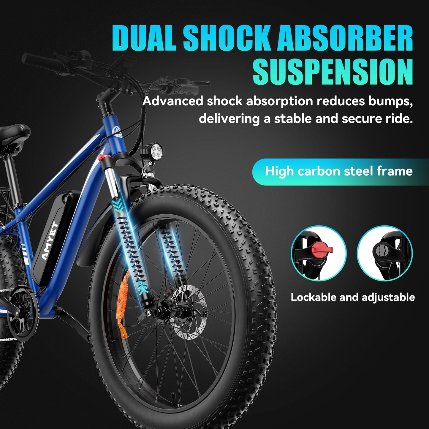 AMYET EB26 Electric Bike for Adults, 26" Fat Tire E-Mountain Bicycle, 750W Motor 48V 15Ah 7-Speed Ebike UL2849