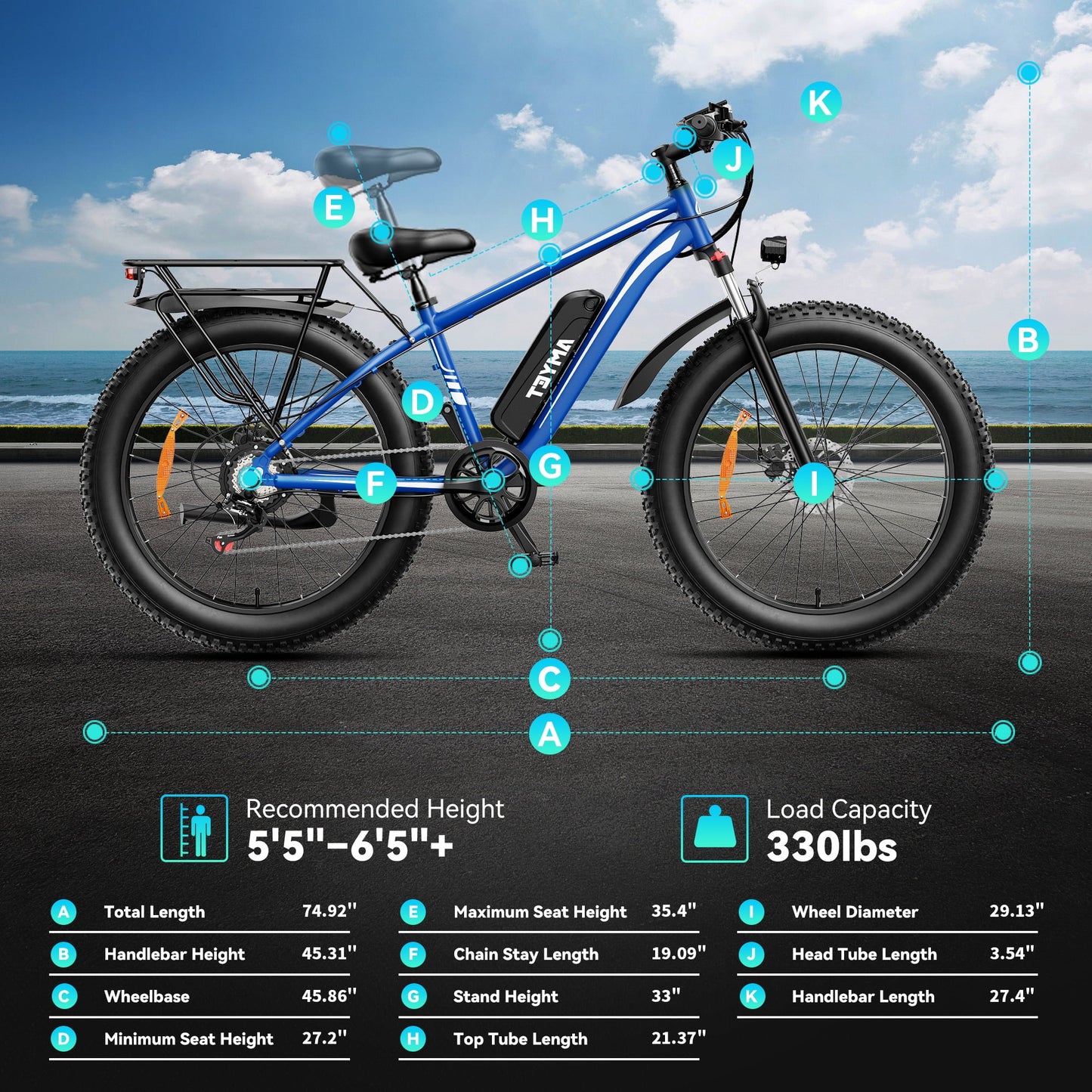 AMYET EB26 Electric Bike for Adults, 26" Fat Tire E-Mountain Bicycle, 750W Motor 48V 15Ah 7-Speed Ebike UL2849