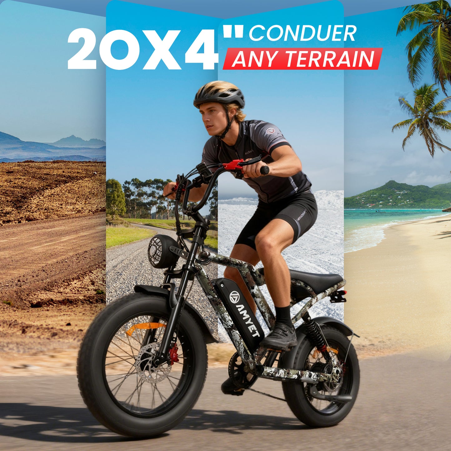 AMYET S8-S Electric Bike 1000W 48V 20Ah 28MPH, 20"x4.0" Fat Tire Ebike for Adults UL2849