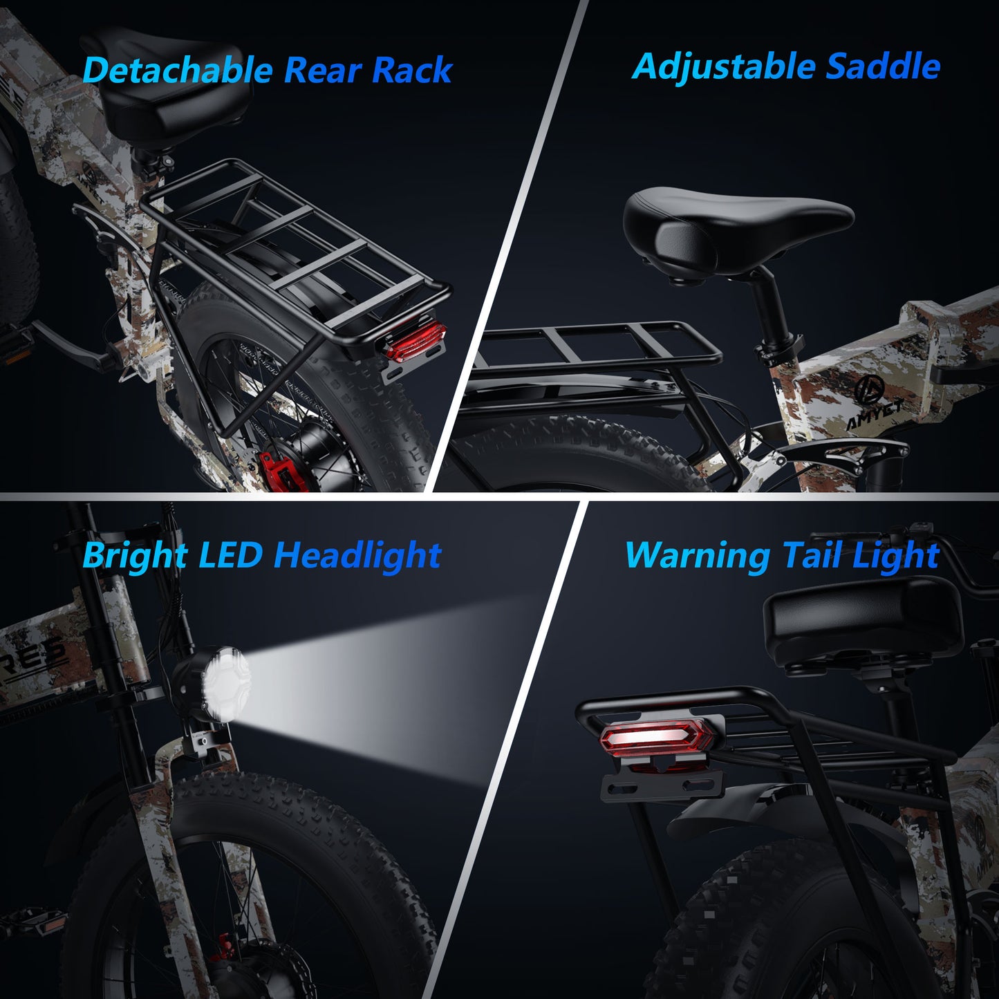 AMYET ARES Folding Electric Bike for Adults, Peak 3000W Dual Motor AWD Ebike, 52V 20AH, 24"*4" Fat Tire E-Mountain Bikes UL2849
