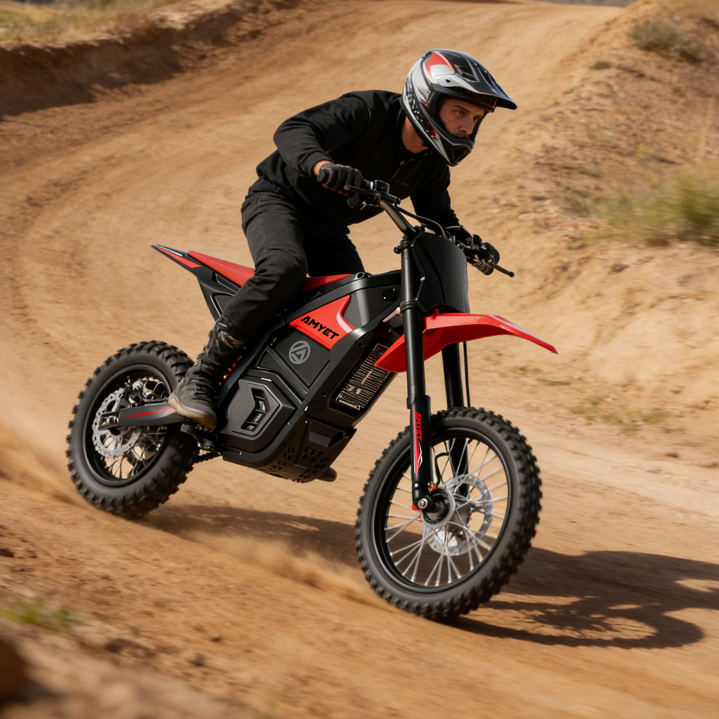 AMYET VT300 Electric Dirt Bike for Teens Adults, 3000W Peak Motor, 48V 25Ah Battery, 40 MPH, 14"/12" Fat Tire Electric Motorcycle, Black/Red