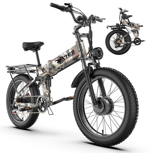 AMYET ARES Folding Electric Bike for Adults, Peak 3000W Dual Motor AWD Ebike, 52V 20AH, 24"*4" Fat Tire E-Mountain Bikes UL2849