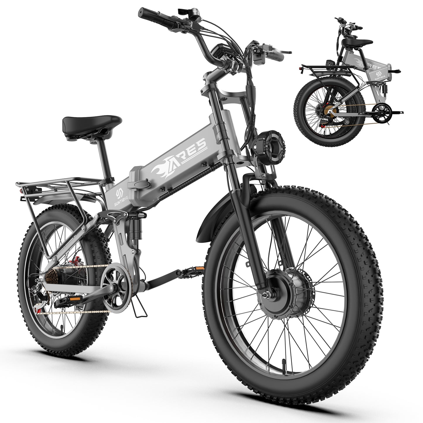 AMYET ARES Folding Electric Bike for Adults, Peak 3000W Dual Motor AWD Ebike, 52V 20AH, 24"*4" Fat Tire E-Mountain Bikes UL2849