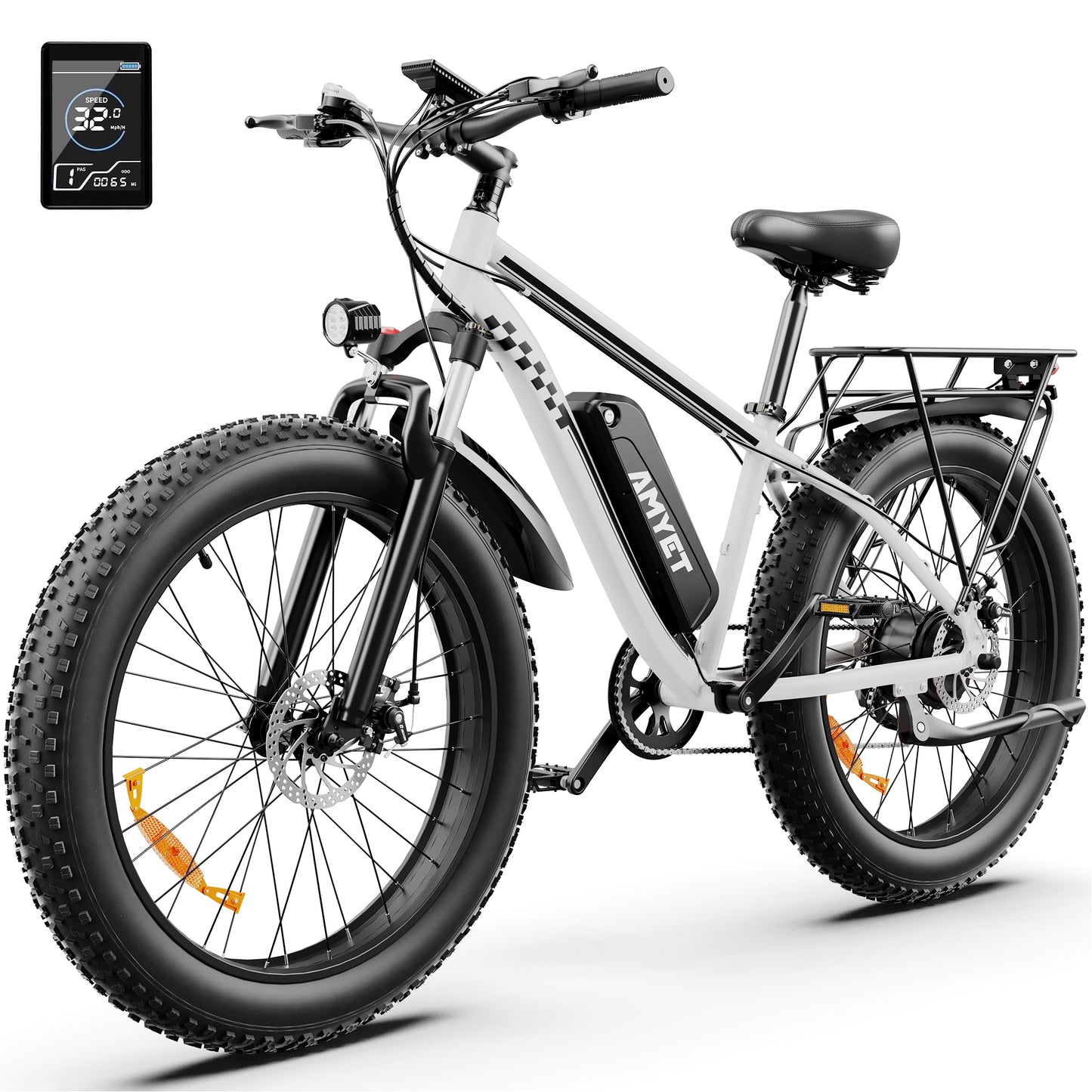 AMYET EB26 Electric Bike for Adults, 26*4.0 Fat Tire E-Mountain Bicycle,Peak 1500W Motor 48V 15Ah 7-Speed Ebike UL2849