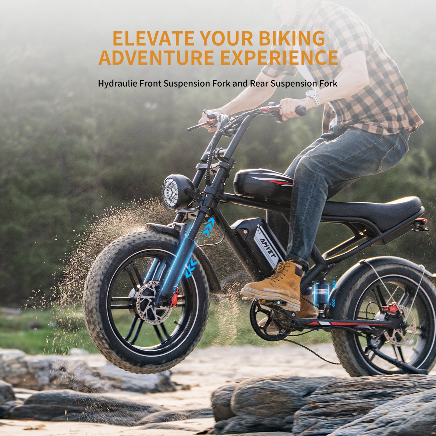 AMYET S6 Electric Bike for Adults, 20" Fat Tire E-Mountain Bicycle, Peak 3000W Dual Motor 52V 50AH 7-Speed Ebike UL2849
