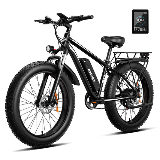 AMYET EB26 Electric Bike for Adults, 26*4.0 Fat Tire E-Mountain Bicycle,Peak 1500W Motor 48V 15Ah 7-Speed Ebike UL2849