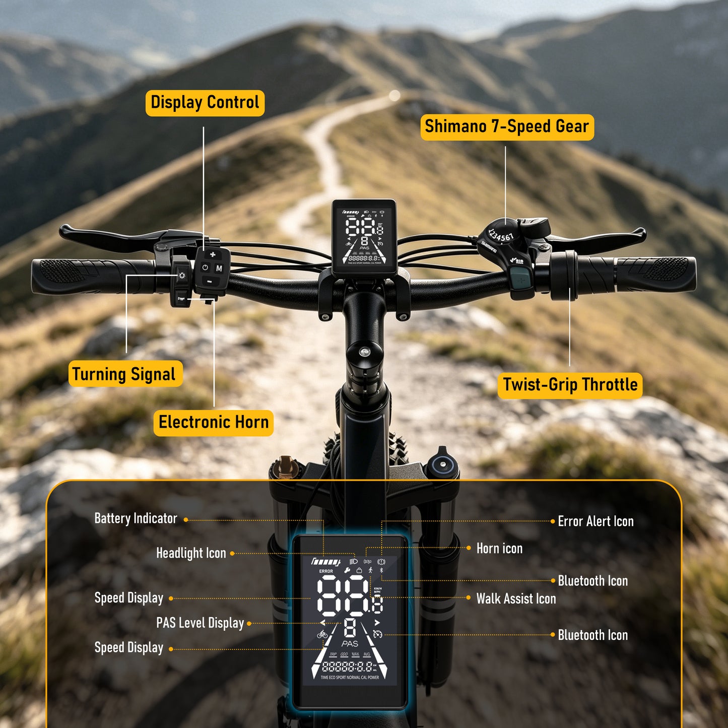 AMYET 1000W Electric Bike, 20" Fat Tire Ebike 28MPH 48V 15Ah E-Mountain Bicycles UL2849