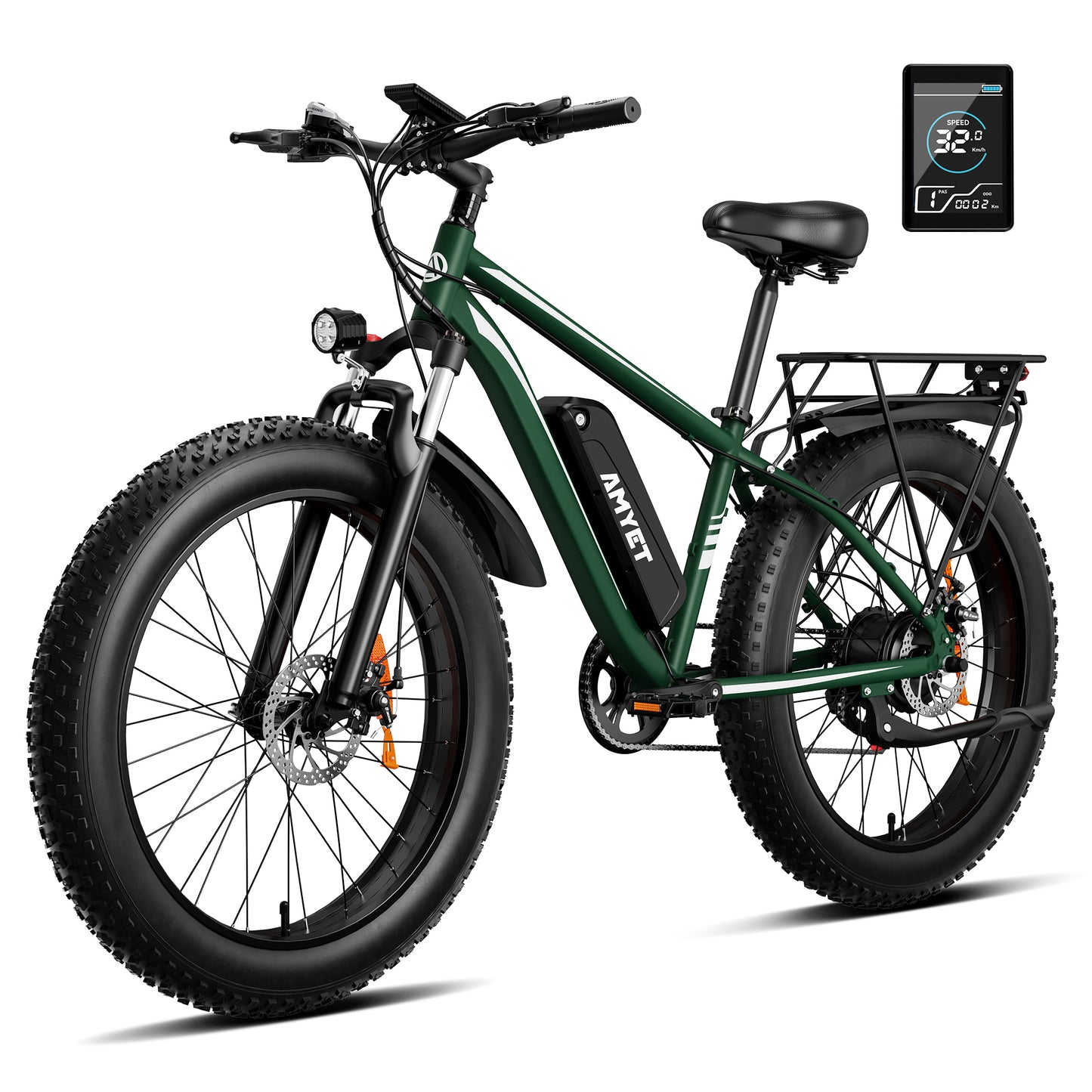 AMYET EB26 Electric Bike for Adults, 26*4.0 Fat Tire E-Mountain Bicycle,Peak 1500W Motor 48V 15Ah 7-Speed Ebike UL2849
